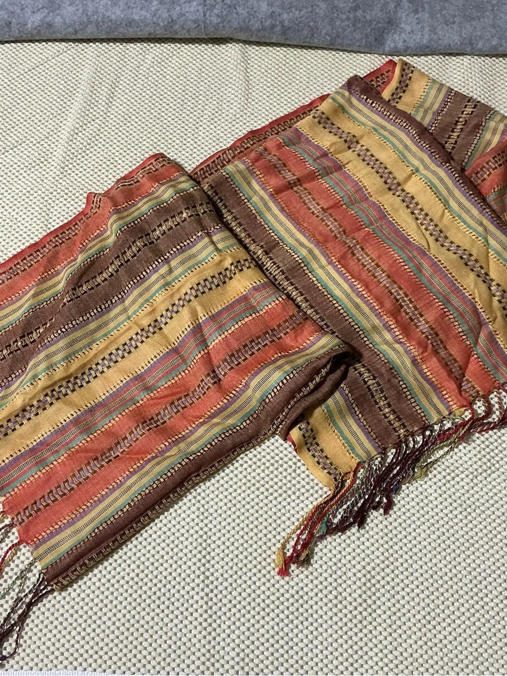 Boho Woven Striped Fringe Shawl Wrap Scarf Multicolor 26x72 Lightweight